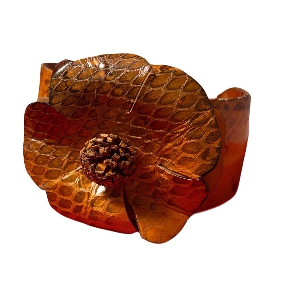Python Snakeskin Floral Statement‎ Cuff Bracelet Amber Wide Exotic Statement